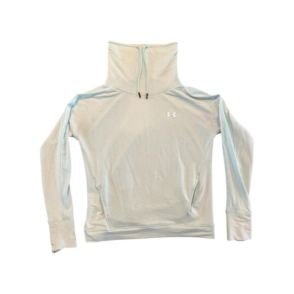 Under Armour Seafoam Green Funnel Neck Pullover Hoodie Medium Thumbholes Mesh - Picture 2 of 13